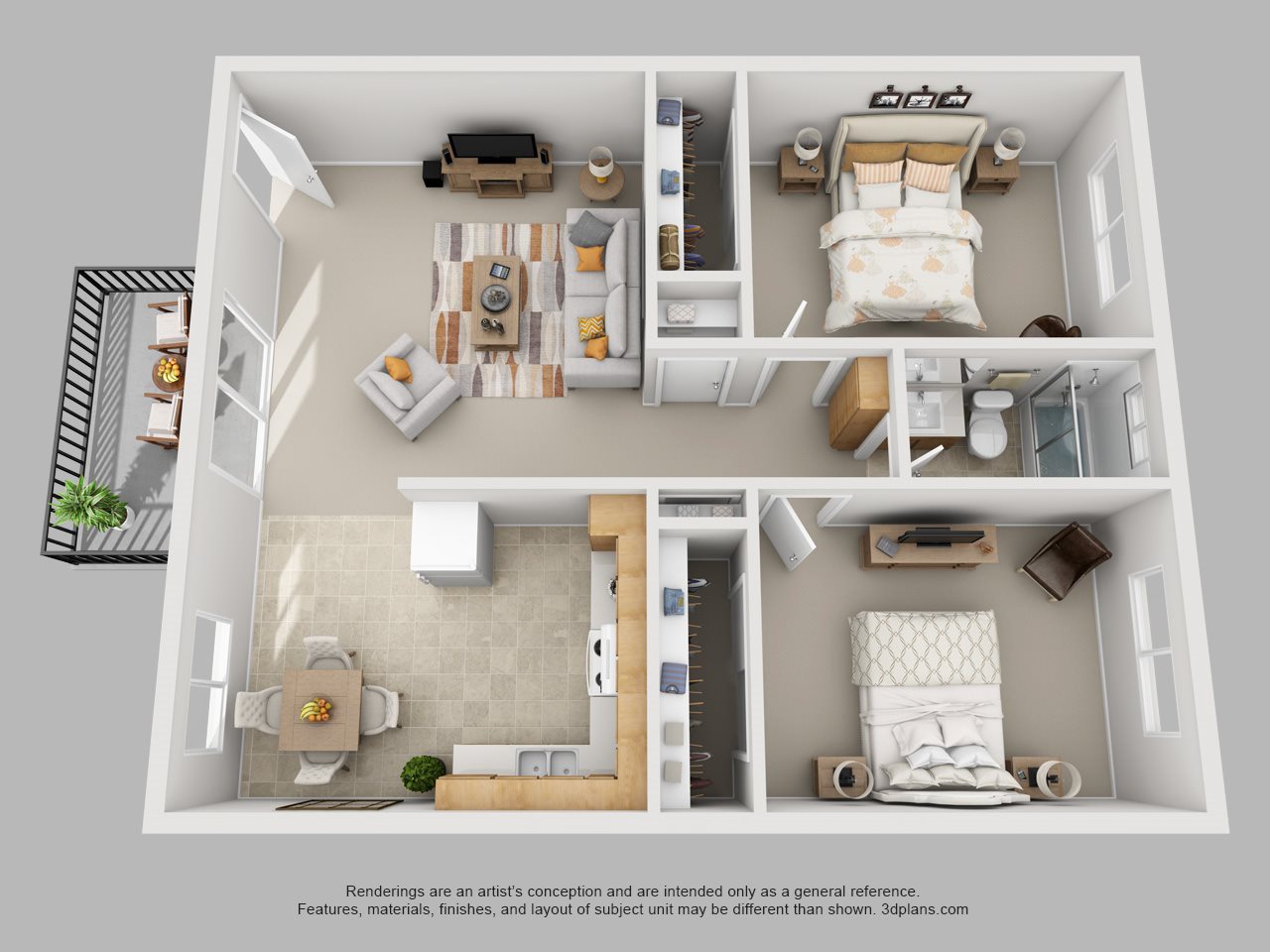 2 bed, 1 bath Floor Plan 3